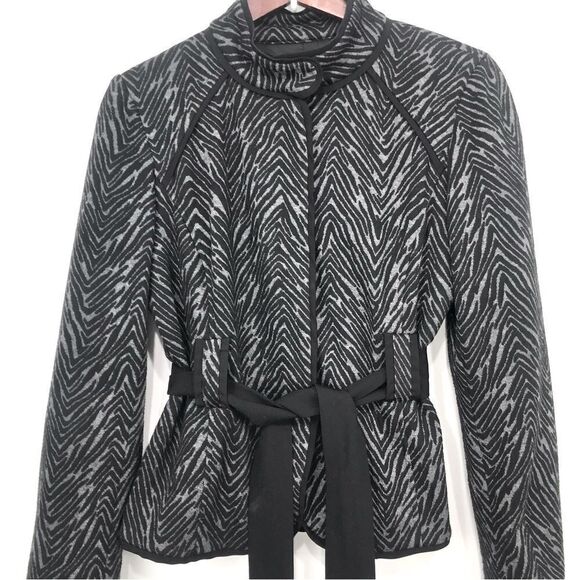Sandro Sportswear Black Gray Animal Print Sash Waist Blazer Jacket - Picture 3 of 16
